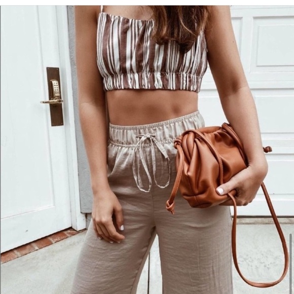 BNWT H&M LEMLEM X Crop Women’s Crop Top Brown and white Striped size M - Picture 4 of 6